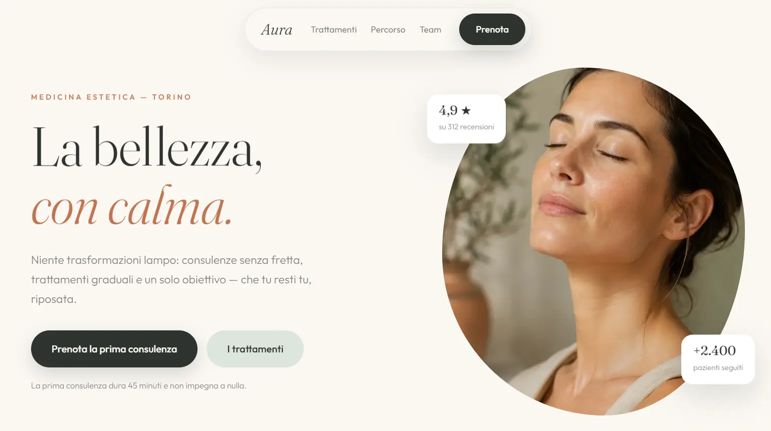 Screenshot progetto AURA - Sito Medicina Estetica (concept) realizzato da ESTETA sviluppatori web Modena